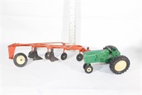 Vintage Ertl tin toy tractor and toy tiller