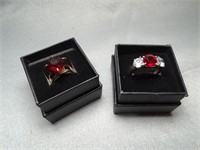 2 Rings / 1 Sterling w/ Red & Clear Crystals