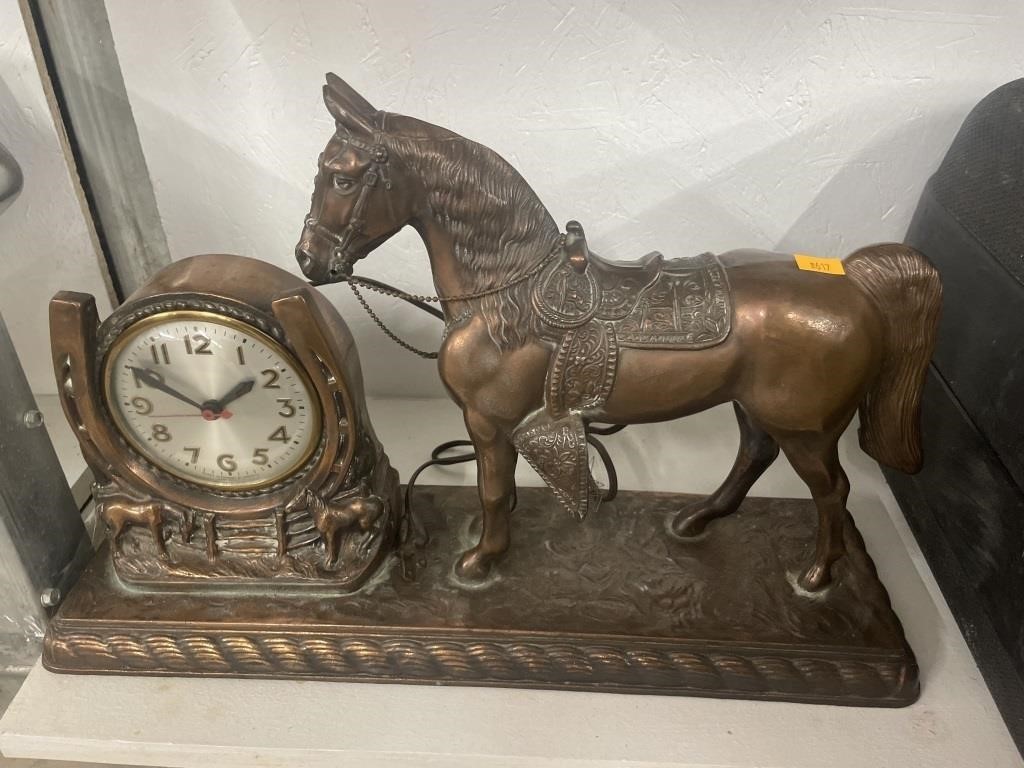 Vintage brass horse clock