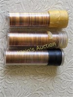 3 rolls of unc lincoln cent pennies 1960, 60, 69