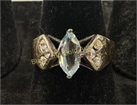 Marked 925 Sterling Silver & Blue Gem Ring Sz 7