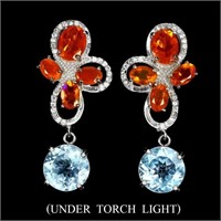 Natural  Orange Fire Opal & Topaz Earrings