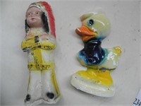 Vintage Chalk Duck and Native American Figurines