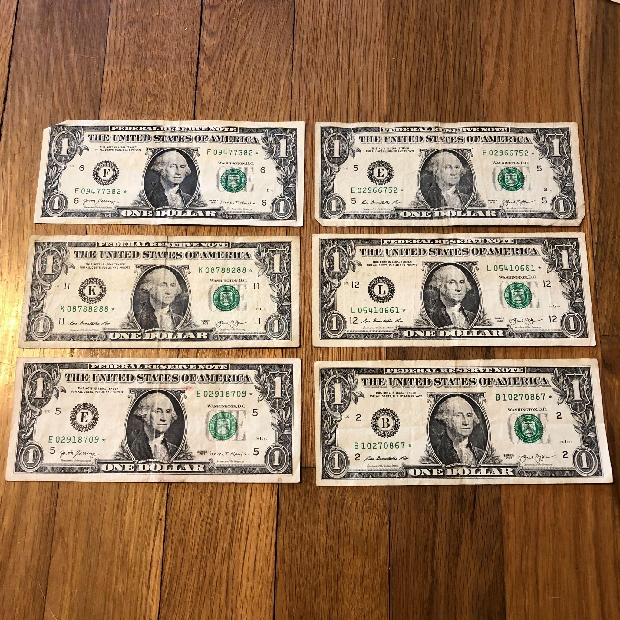 (6) US 1 Dollar STAR Banknotes