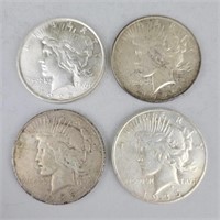 1922 (2) & 1935-S (2) 90% Silver Peace Dollars.