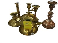 Lot of various brass candle holders