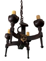 4 Arm Iron and Brass Tudor Fixture with Shields