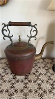 Large antique brass and copper water kettle,