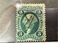 R18 1862-71 3C OLD PAPER TELEGRAPH STAMP