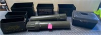 W - LOT OF EMPTY AMMO BOXES & FLASH LIGHTS (Q140)