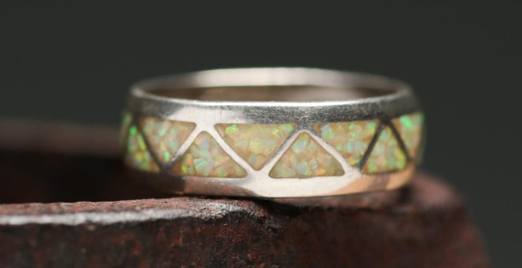 Sterling Silver & Opal Inlay Ring 4.63g