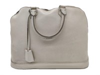 White Leather Top Handle Dome Satchel Bag