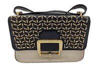 Black/White Leather Gold Studded Messenger Purse