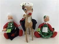 (3) 1965 Annalee Santa, Mrs Santa & Reindeer, new