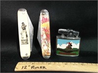 VINTAGE ADVERTISMENT KNIVES, LIGHTER