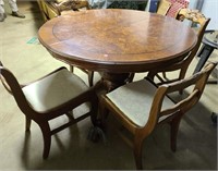 vnt. wood round table & rose back chairs