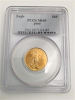 1999 EAGLE $10 PCGS MS69 1/4 OZ GOLD COIN