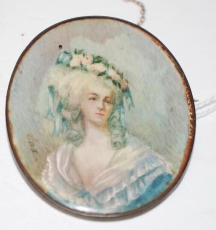 19th C: handpainted portrait miniature of a lady
