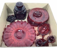 (15pc) Ruby Red Glass Dishware, Fostoria, Wheaton