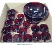 Ruby Red Glass Punch Bowl & Cups