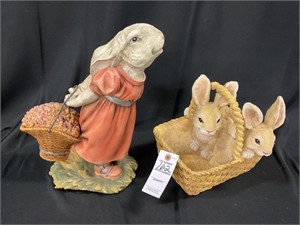 Mopsy Rabbit Resin Statue & Baby Bunny Basket