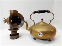 BRASS KETTLE WITH WOOD HANDLE