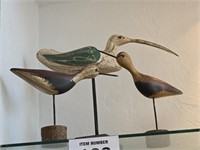 Wooden birds (3) 2 are signed - tallest 12"
