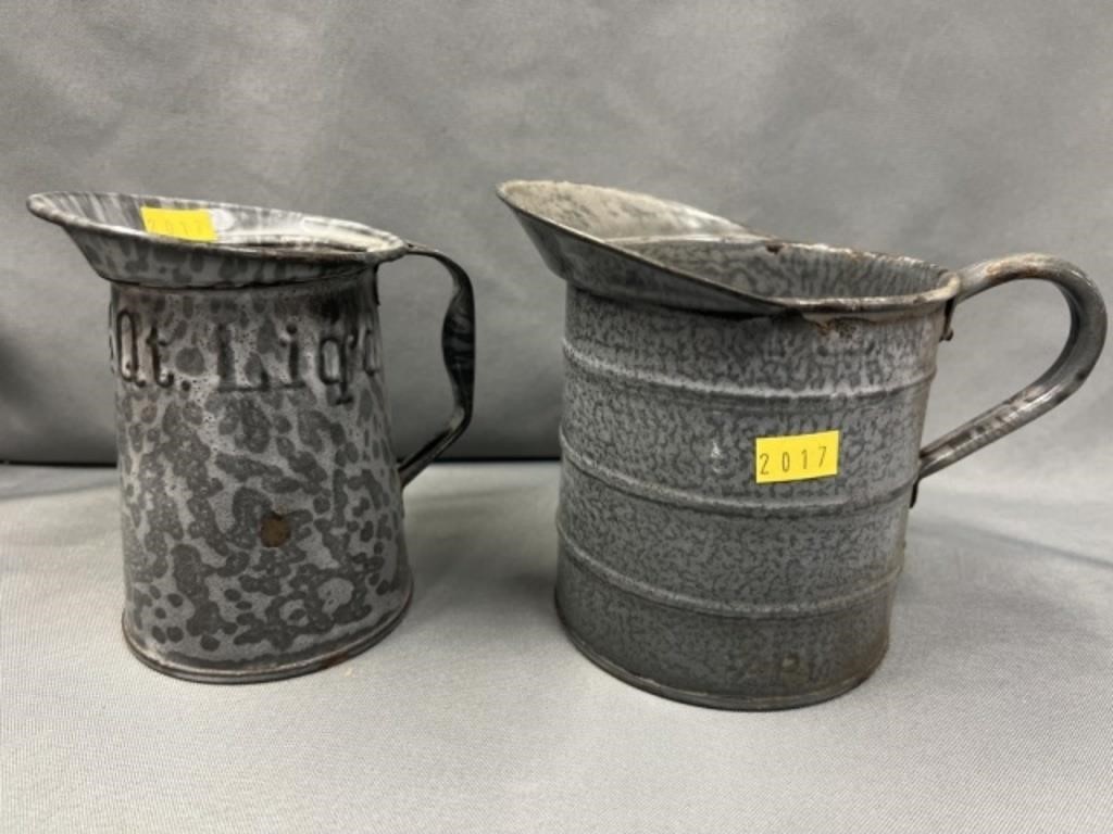 (2) Gray Agateware Measuring Cups