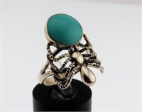 Spider Ring Size 6, Sterling Silver Turquoise