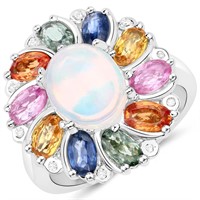 Plated Rhodium 1.69ct Opal and Multi Color Gemston