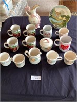 Assorted cups, decorative plate, & vase