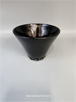 Black Glass Dip Bowl Unknown Maker 4"H x 5" Across