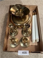 Brass Tone Candle Sticks & Other