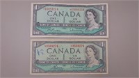 (2) 1954 Canadian One Dollar Bills