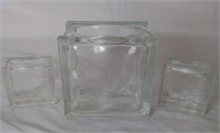 Lot Of 3 Vintage Wary Glass Block Vases - Decor