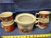 Campbell soup mugs (4) and crock