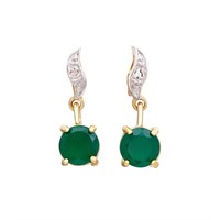Plated 18KT Yellow Gold 1.22cts Green Agate and Di