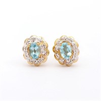 Plated 18KT Yellow Gold 1.3cts Blue Topaz and Diam
