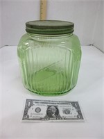 Green uranium glass cookie jar with lid