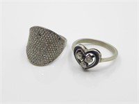 STERLING FAUX DIAMOND COVERED RING & HEART RING