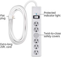 GE 6-Outlet Surge Protector, 20 Ft Extension
