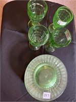 Green block optic depression glass - set of 3