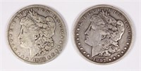 (2) VG-XF MORGAN SILVER DOLLARS