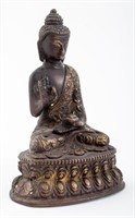 Indian Seated Buddha Patinated Bronze Sculpture