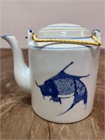 Vintage Porcelain Cobalt Blue Carp / Koi Teapot