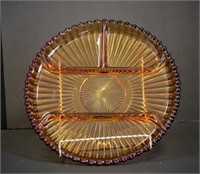 1960s,Amber Ridge Relish Plate-Indiana Glass Co,