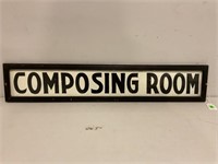 COMPOSING ROOM WOOD FRAMED SIGN 28" x 5"