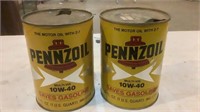 (2) Vntg Penzoil 10W-40 Oil Cans