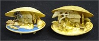 Pair Chinese carved resin shell decorations