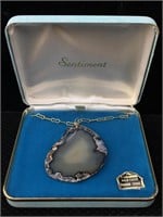 NOS Agate Pendant Necklace - 19 in